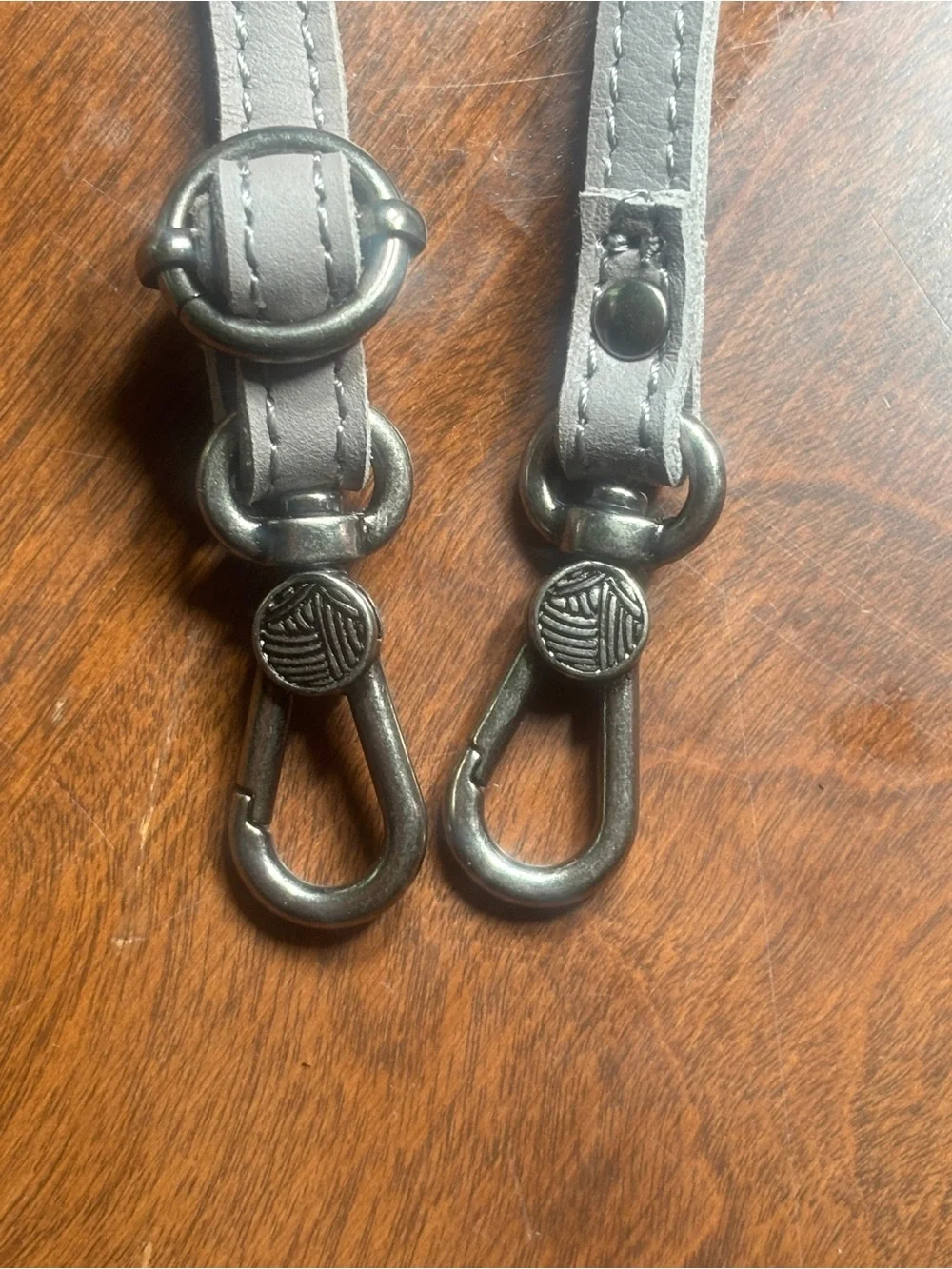 Sakroots Gray Leather Messenger Strap with Silver Clips